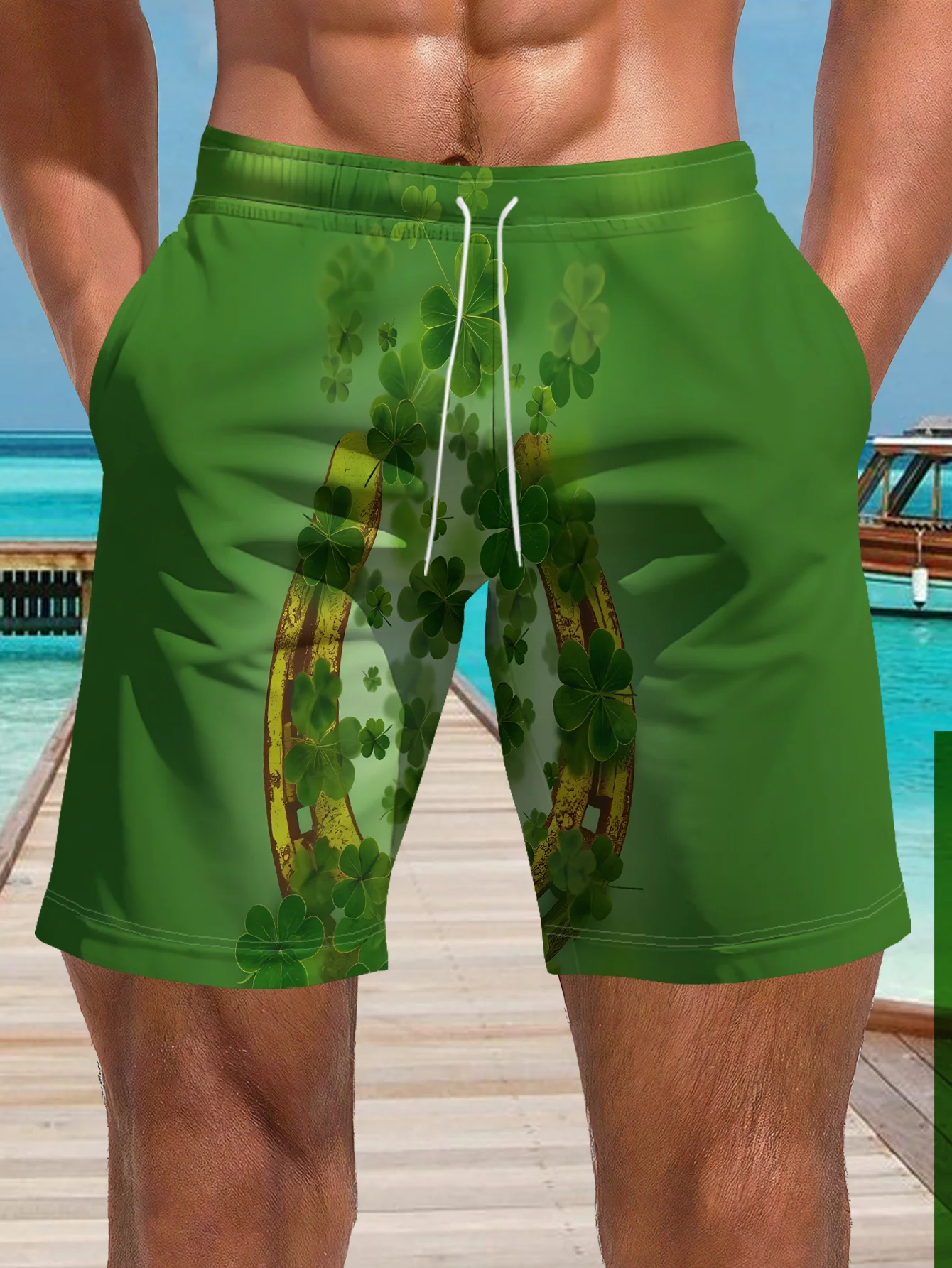2026 Mens Fried Egg Beer Splash Print Quick Dry Drawstring Waist Beach Shorts Swim Trunks