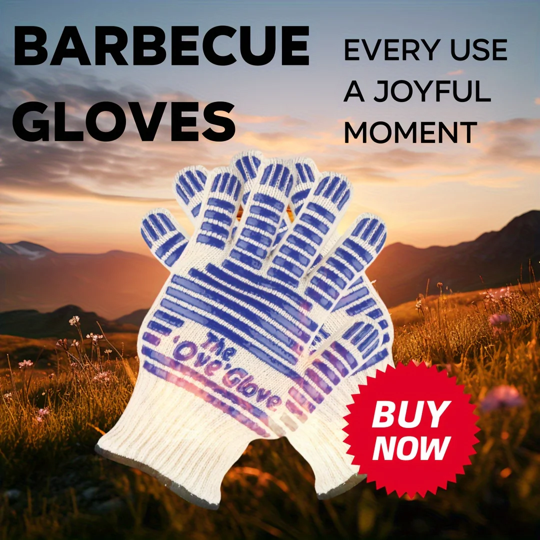 2pcs/set, Oven Gloves, Barbecue Gloves, Outdoor Cooking Heat Resistant Anti-scald Gloves, Double-sided Silicone Kitchen