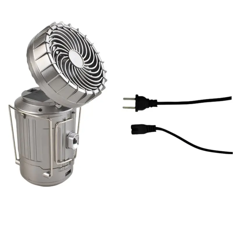ABVS USB Charging Station Solar Camping Lantern 2-In-1 With LED Light And Adjustable Fan, US Plug