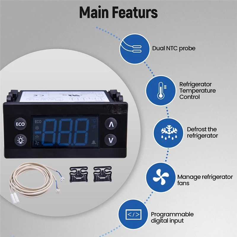 Temperature Controller Kit Electronic Refrigeration Controller With Dual Sensor Probes 00C30-123D-03 080G3492-T88C