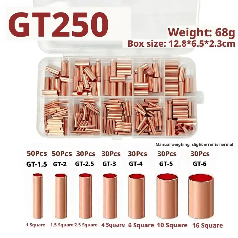 250pcs Wire Ferrules Kit Copper Crimp Connector Copper Connection Tube Terminal Connect and Protect The Connection