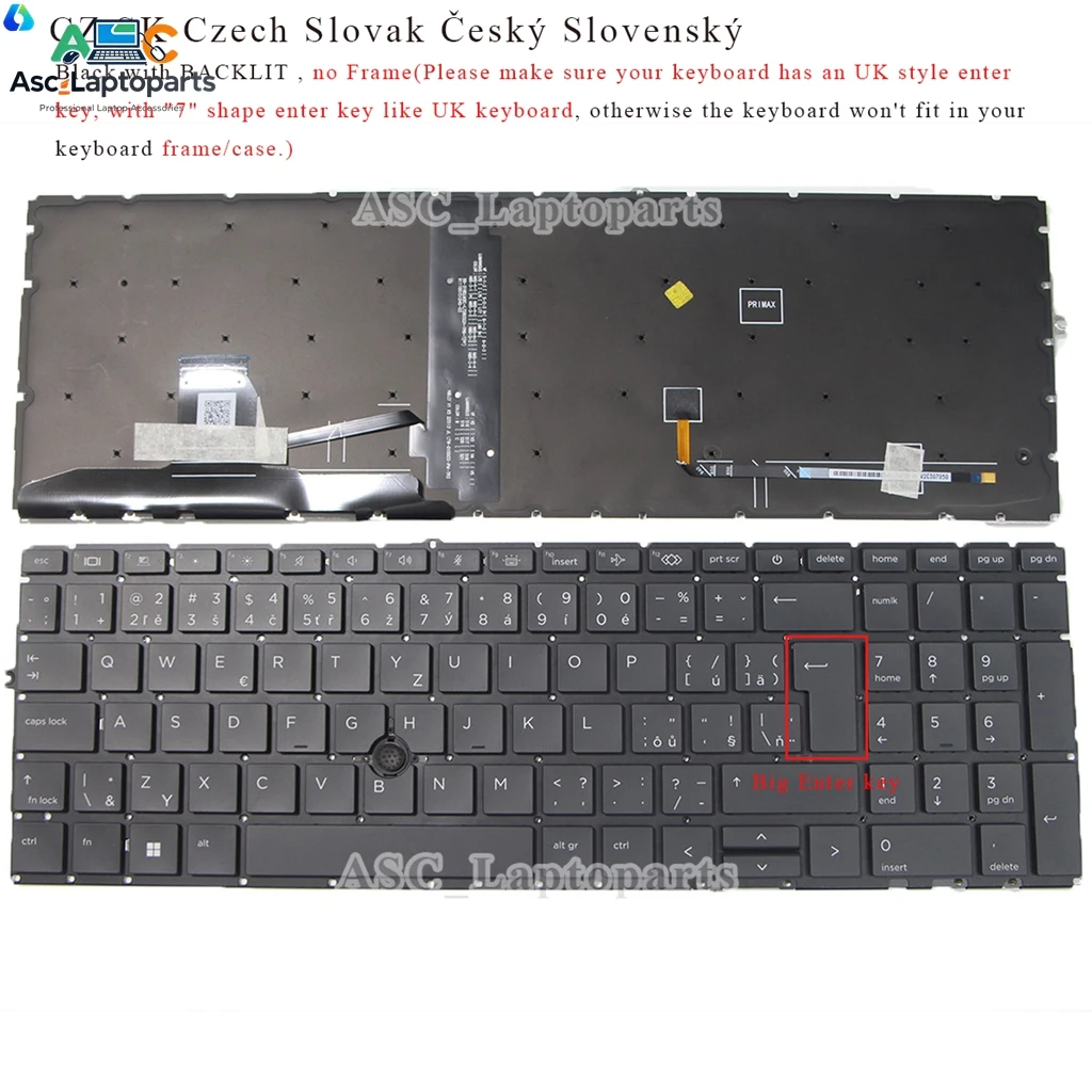 New Czech Slovak Keyboard for HP ZBook Firefly 15 G8 15 G7 , ELITEBOOK 850 G7 850 G8 , 750 755 845 855 G7 G8 BACKLIT , Pointer
