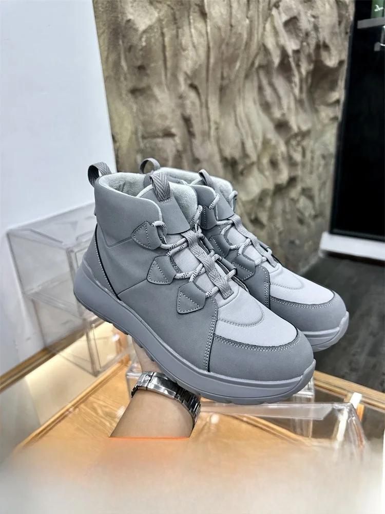 High-End Winter Hiking Boots Men's Warm Fleece Lined Casual High Top Shoes Durable Mixed Material Upgraded Stitching Style