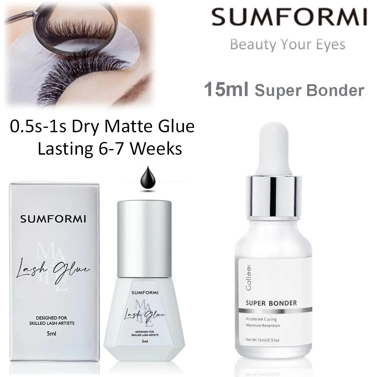

Sumformi Bonder 0.5-1s Fast Matte Adhesive Long Lasting 6-7 Weeks Lash Extension Glue Waterproof Glue Lashes False Makeup Supply