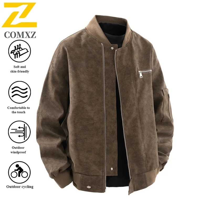 

EiAO Windbreaker Vintage Baseball Coat Streetwear Washed Pilot jackets for man PU Leather Biker Coat Waterproof Windproof 2025