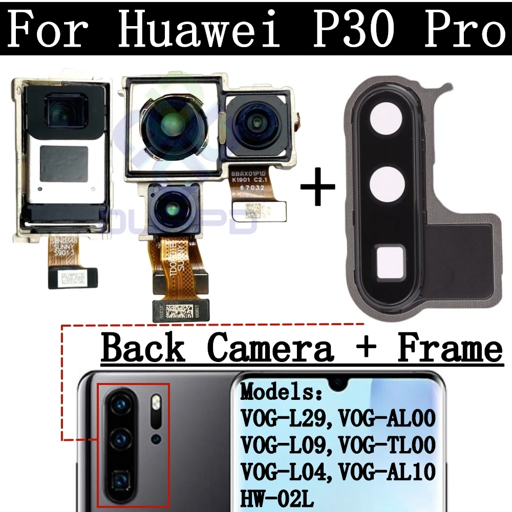 Original Front Rear Camera Module For Huawei P30 Pro P30Pro View Frontal Main Facing Back Camera Cover Frame With Glass Lens