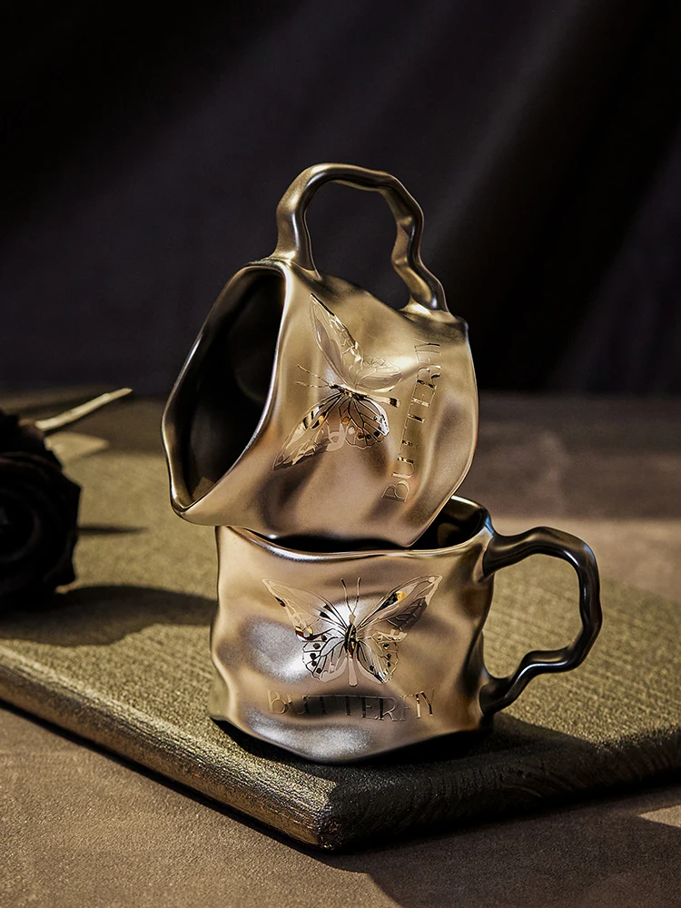 الراقية السيراميك فراشة على شكل فنجان القهوة المنزلية مكتب ضوء كوب فاخر مستوى المظهر الإبداعي كوب قهوة حسن المظهر #4