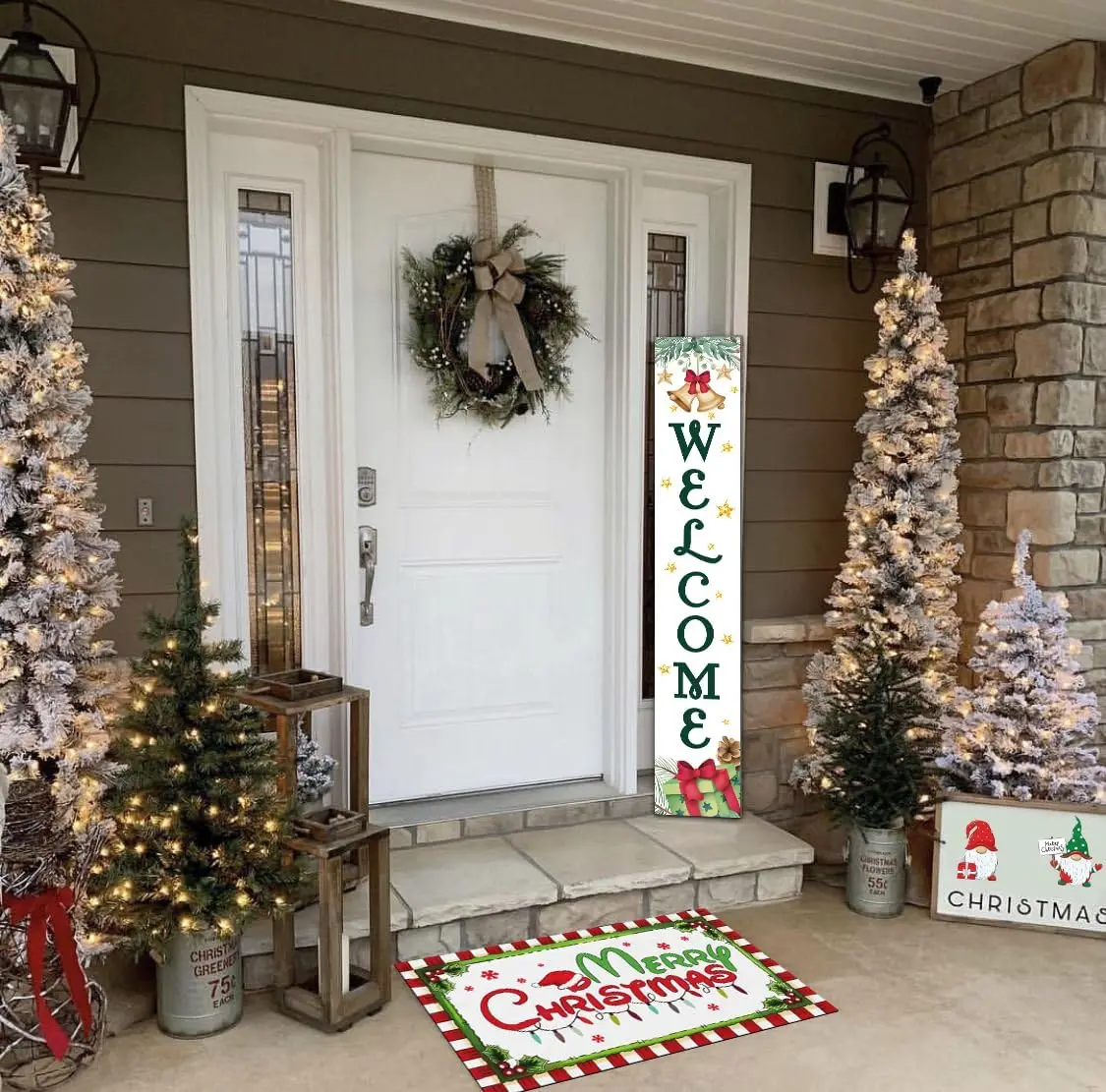 VIKAMA Christmas Happy Floor Mat Anti-Slip Indoor and Outdoor Welcome Mat for Kitchen and Living Room Carpet Home Decoration