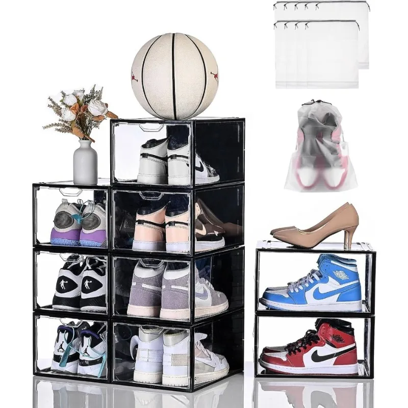 

Shoe Storage Boxes Clear Stackable, 9 Packs Shoe Organizer,Sneaker Box, Strong and Sturdy Fit Up to Maximum Size of US12