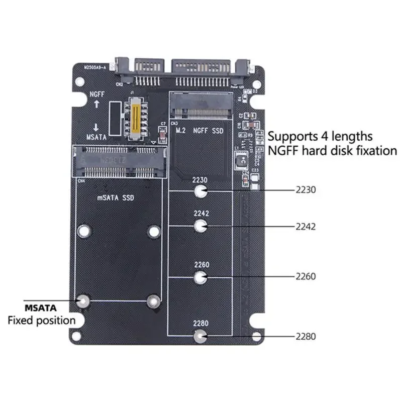 Адаптер M.2/mSATA к SATA Адаптер M.2 NGFF mSATA SSD к SATA3.0 2,5 дюйма mSATA/M2 SSD-конвертер Riser Board Card 6 Гбит/с для ПК, ноутбука