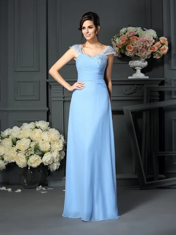 Céu azul mãe da noiva vestidos a linha boné mangas chiffon apliques plus size longo noivo vestidos de mãe para o casamento