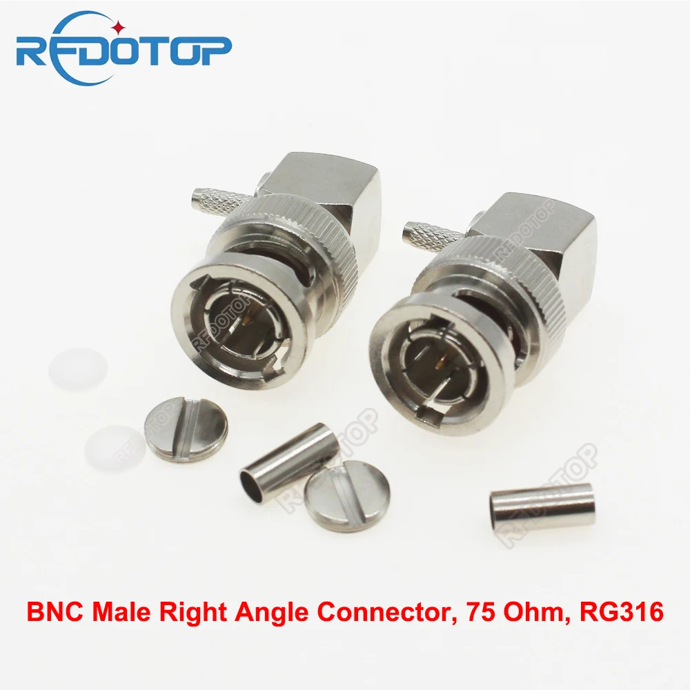 10PCS/lot 75Ω Q9 BNC Male Plug Right Angle RF Connector RG174/RG316/LMR100 Coax Cable Wifi Radio Antenna 90° BNC Q9-J Connector