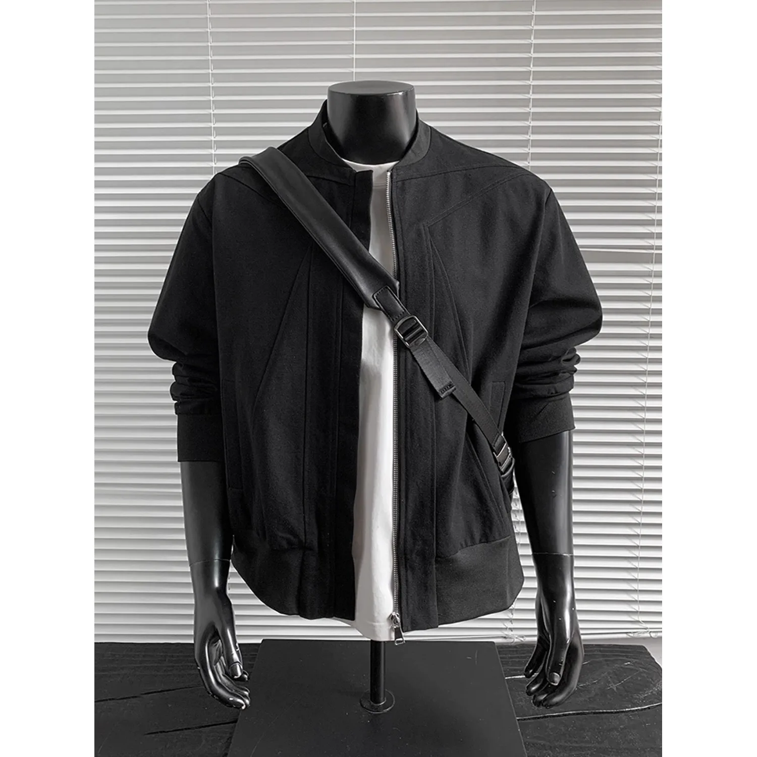 Black red short-sleeved form-fitting blazer for men - American-style retro pilot jacket - trendy baseball shirt-UC00019
