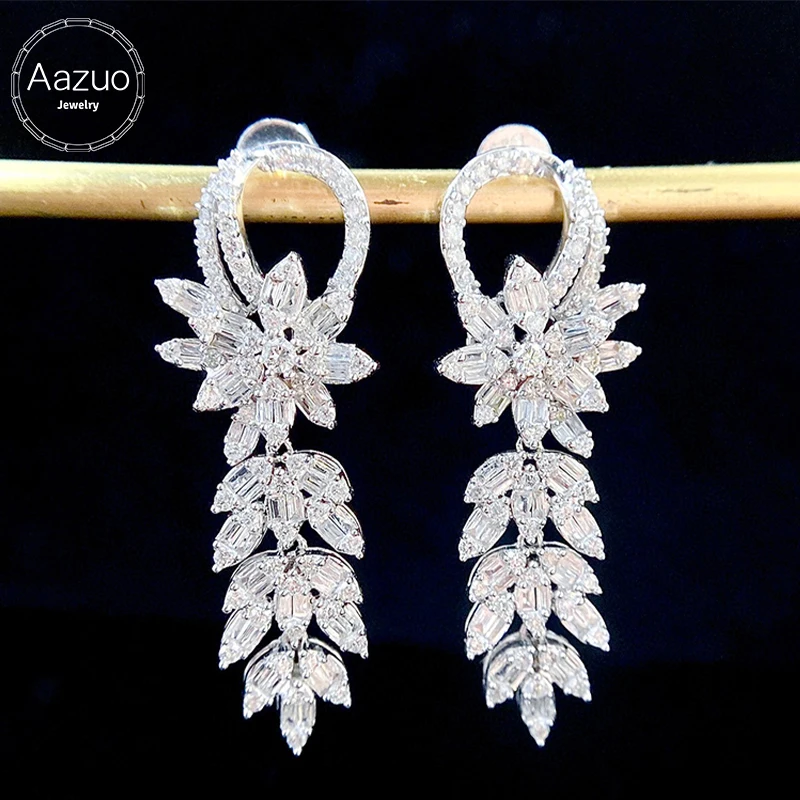 

Aazuo Fine Jewelry 18K Solid White Gold Natrual Diamond 1.50ct Luxury Flower Stud Earrings Gifted For Women Senior Banquet Au750