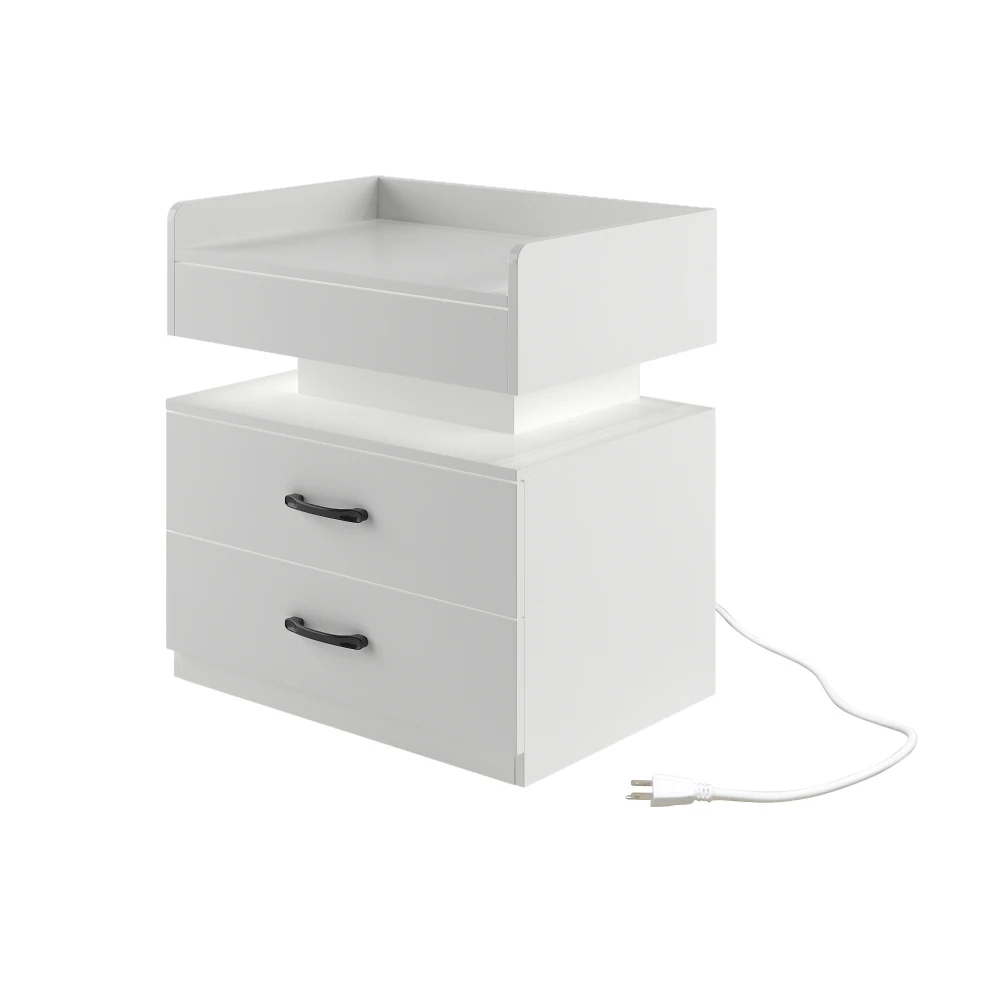 

1 Set Nightstand w/ Adjustable LED Strip Light, 2-Drawers, Large Storage, for Bedside/Coffee/Sofa Side/End Table & Study Desk