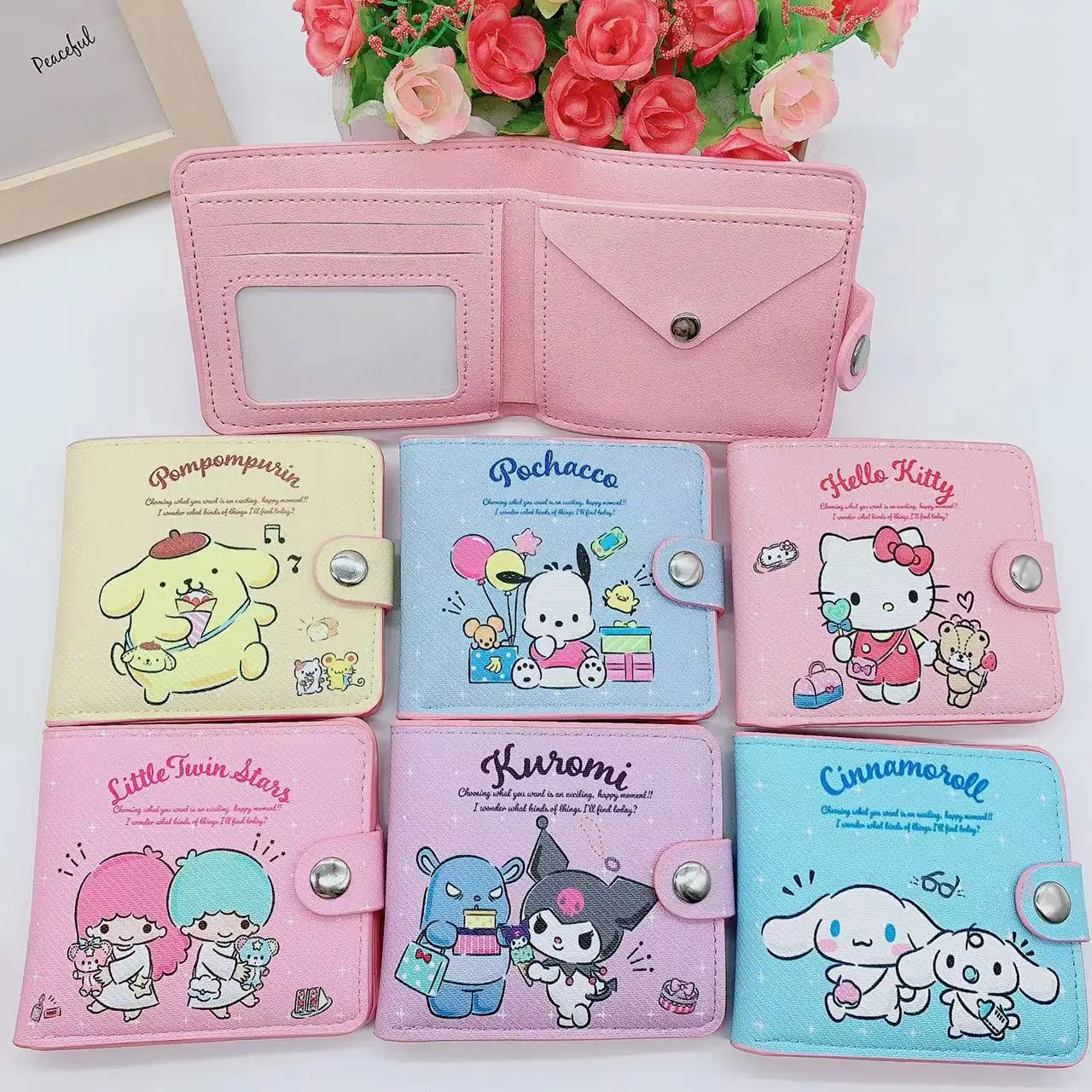 

HelloKitty Kuromi Sanrio PU Wallet Foldable Button Clasp Cute Kids Coin Purse