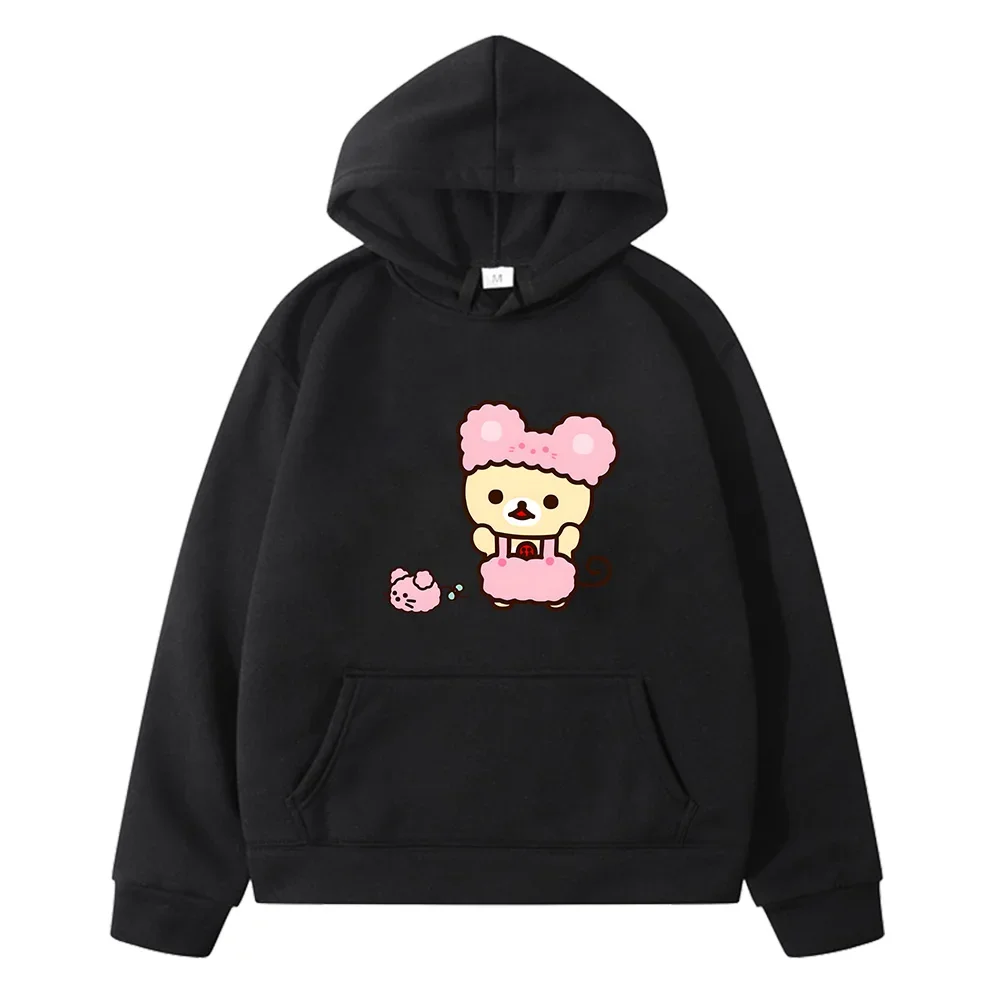 Rilakkuma Bear Children Hoodies Printing Tops Casual Kawaii Cartoon Sweatshirts Streetwear Women Long Sleeve Fleece Clothes Girl