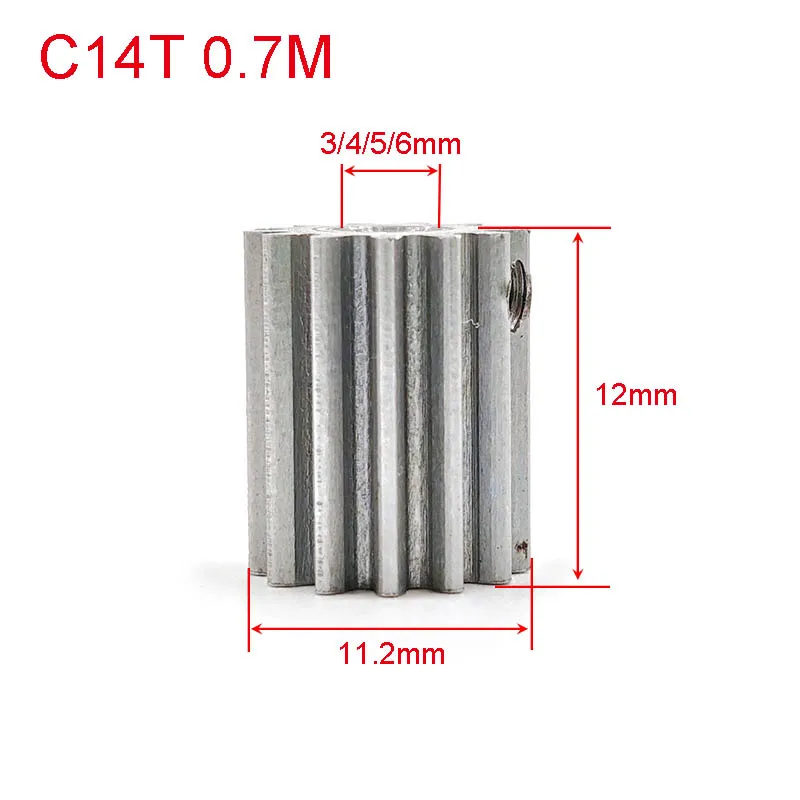 14T 0.7M Carbon Steel Gear OD11.2mm 3/4/5/6mm Hole M3 Screw 14 Teeth Metal Pinion Motor Parts 14Z