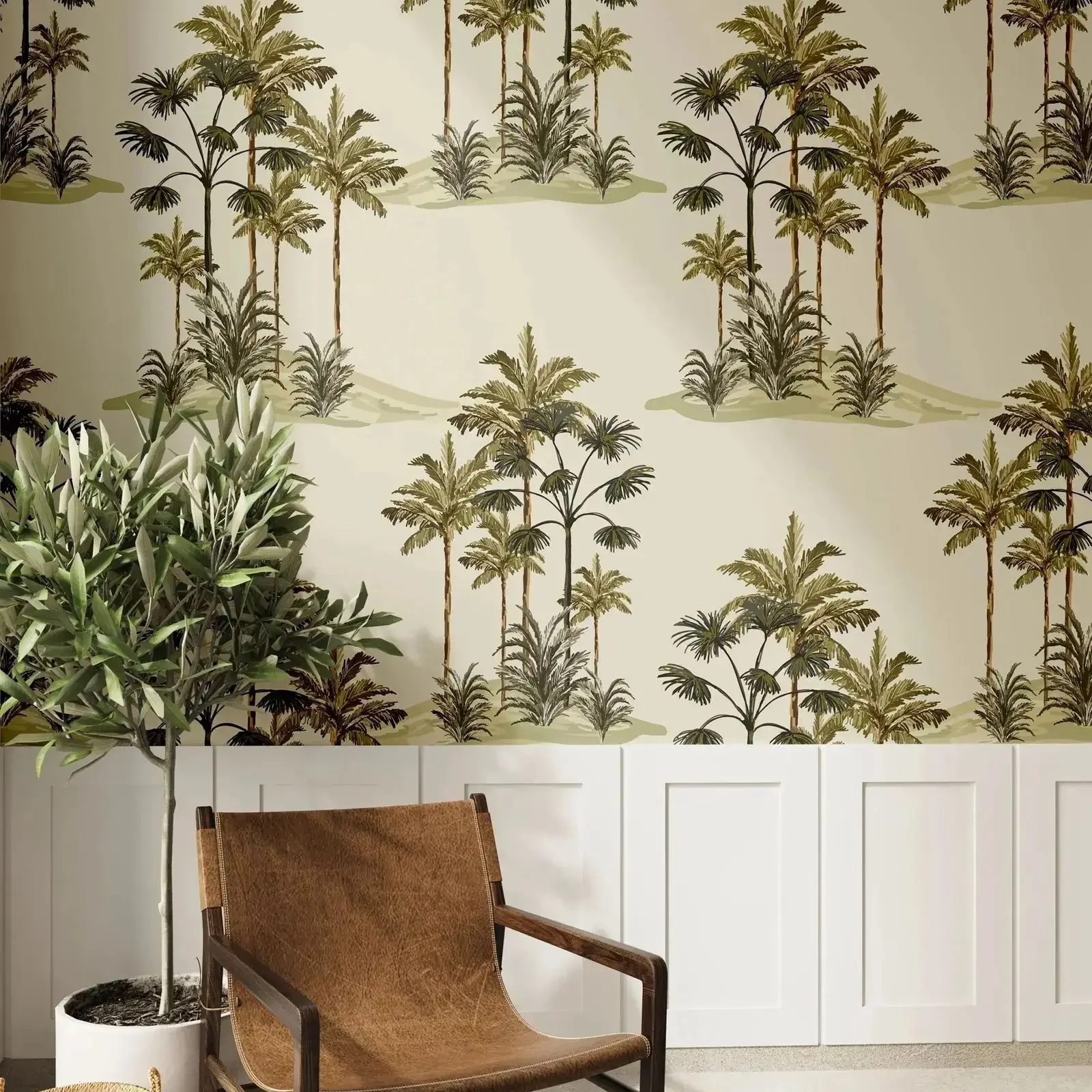 Tropical Palm Tree Peel and Stick Wallpaper , Green Botanical Wall Mural For Home Decor Wall Art, Self-adhesive Or Traditional