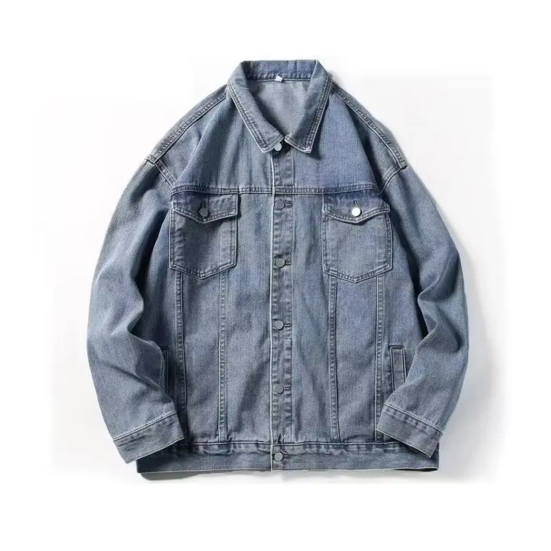 Męska kurtka oversize na wiosnę i jesień, młodzieżowa moda, kwadratowy kołnierz, styl high street, materiał poliestrowy, długa kurtka wierzchnia.