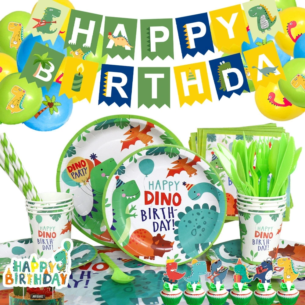 

Cartoon Dinosaur Birthday Party supplies Disposable Tableware Paper Plate Cup Napkin Tablecloth For Kids Baby Shower Decorations