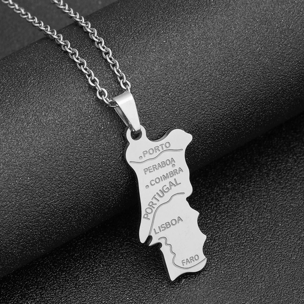 2024 new fashion stainless steel Portugal map pendant necklace temperament everything collarbone chain birthday anniversary gift view 3