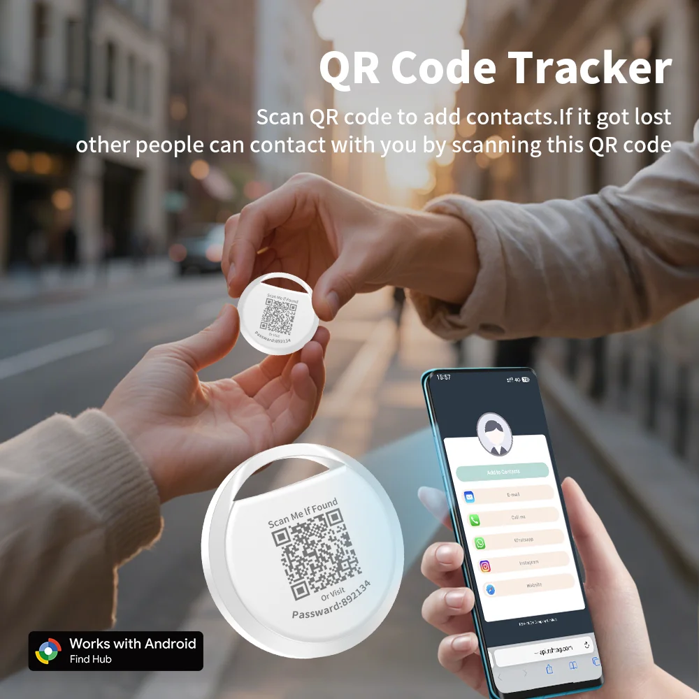 QR 코드가 있는 노인용 분실 방지 추적기, 분실 및 발견 시 소리 재생으로 빠른 위치 확인 가능, GPS 안드로이드 태그, 구글의 파인더 허브와 호환