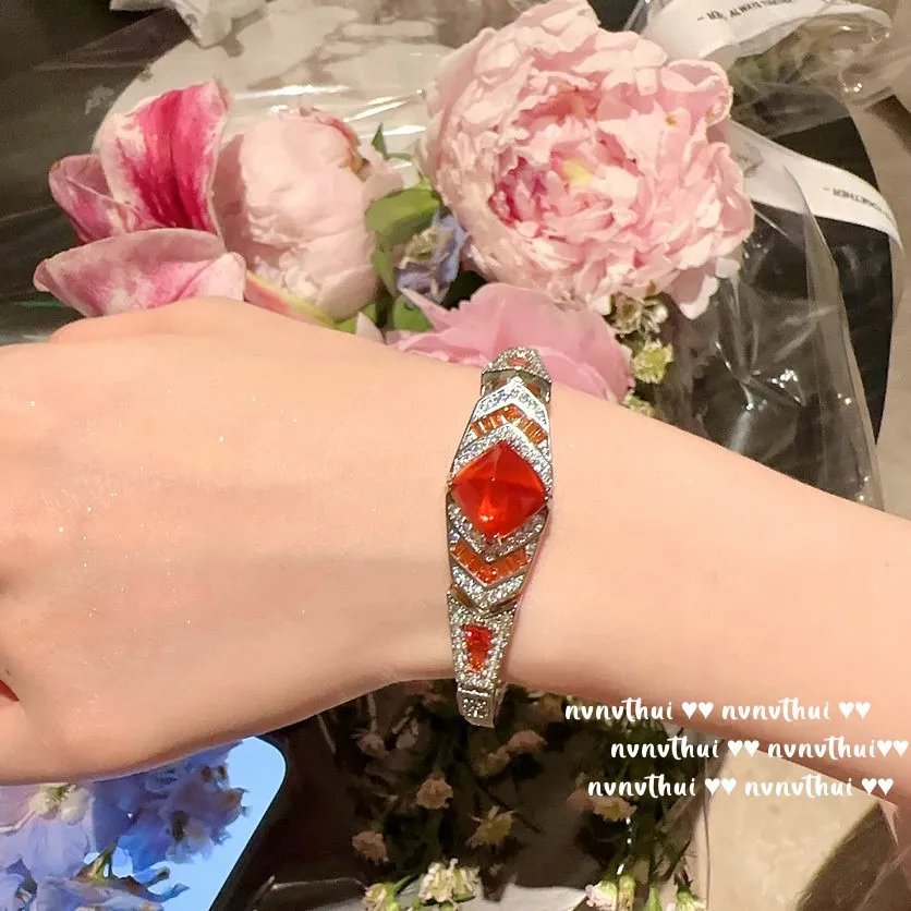 Fashion Personality 925 Silver Color Shiny Cubic Zirconia Sugar Tower Cuff Bracelet for Women Vintage Bridal Statement Jewelry