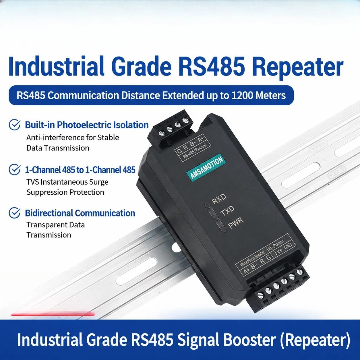 RS485 to RS485 Repeater Industrial Grade Photoelectric Isolation Chip Anti Surge Protection Anti Electromagnetic Interference