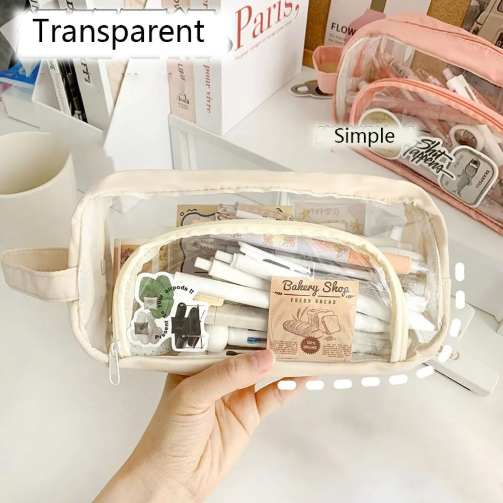 Portable Large Capacity Pen Bag Multi-function Waterproof Cosmetic Bag Double-layer Transparent Stationery Bag Students