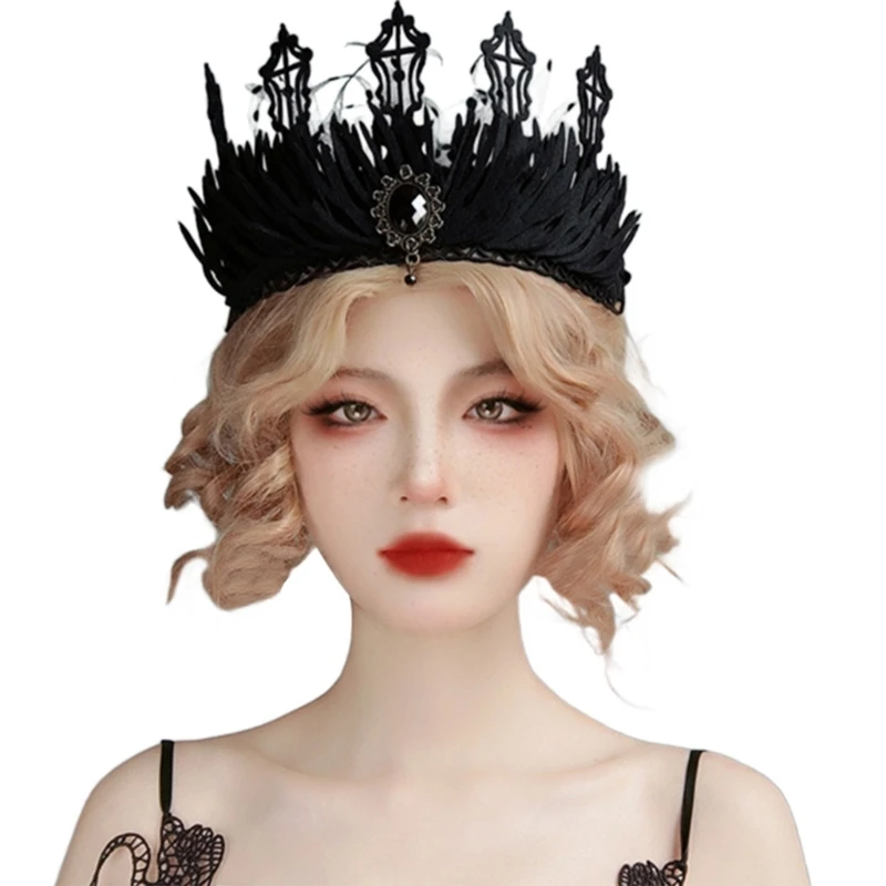 Black Queen Crown Goth Crown Goth Headband Witch Crown Headpiece Black Tiaras