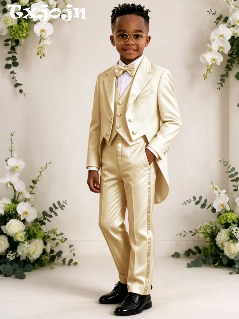 Chic Handsome Boys Suits 3 Pieces Wedding Ring Bearer Outfit Notched Lapel Kids Slim Fit Suit Set Piano Performance Wear 2-20T
