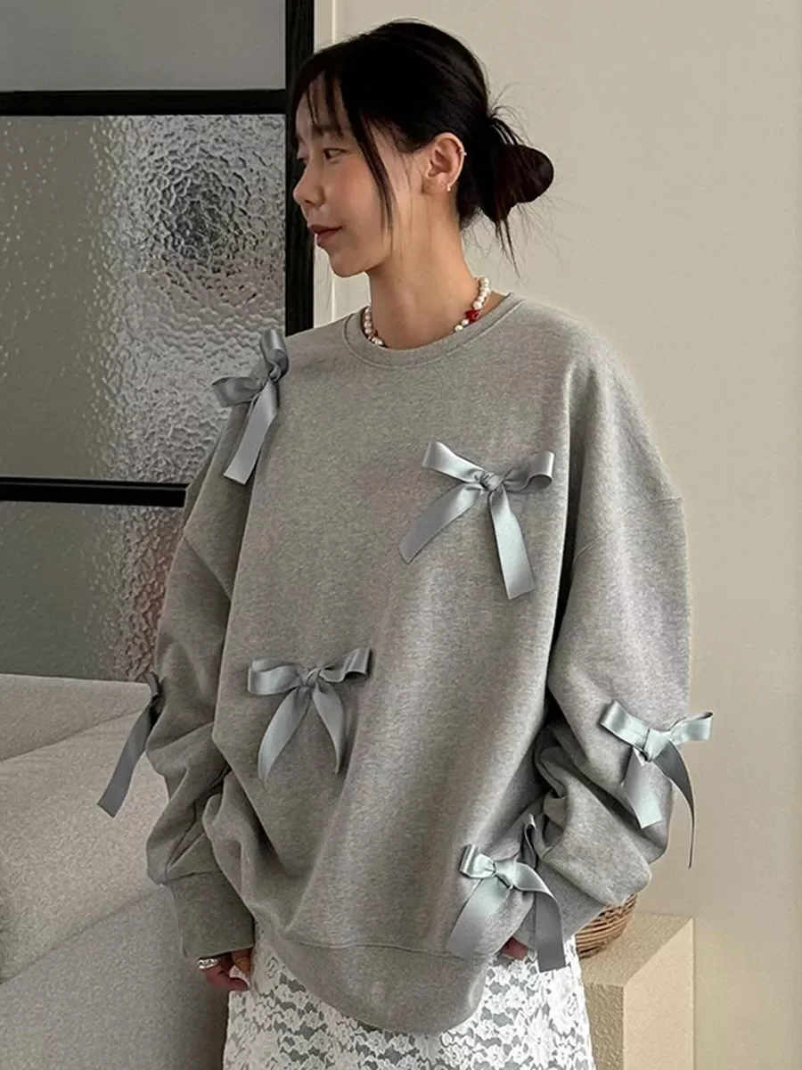 Autumn and winter new trendy chic three-dimensional decorative bow solid color niche versatile temperament plus velvet thickened