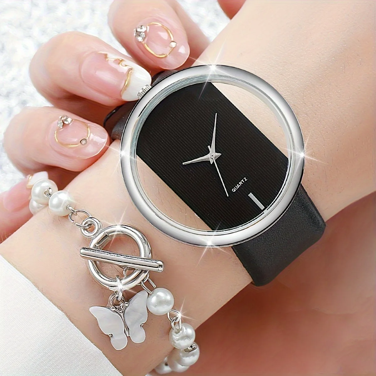 2pcs/set Elegant and fashionable ladies quartz watch and matching butterfly bracelet