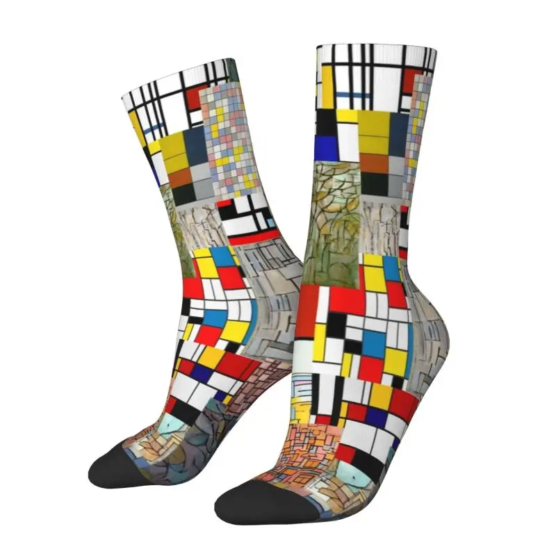 

Новинка на заказ, носки с принтом Питер Мондриана, абстрактные художественные носки для мужчин и женщин, эластичные летние, осенне-зимние носки с узором De Stijl