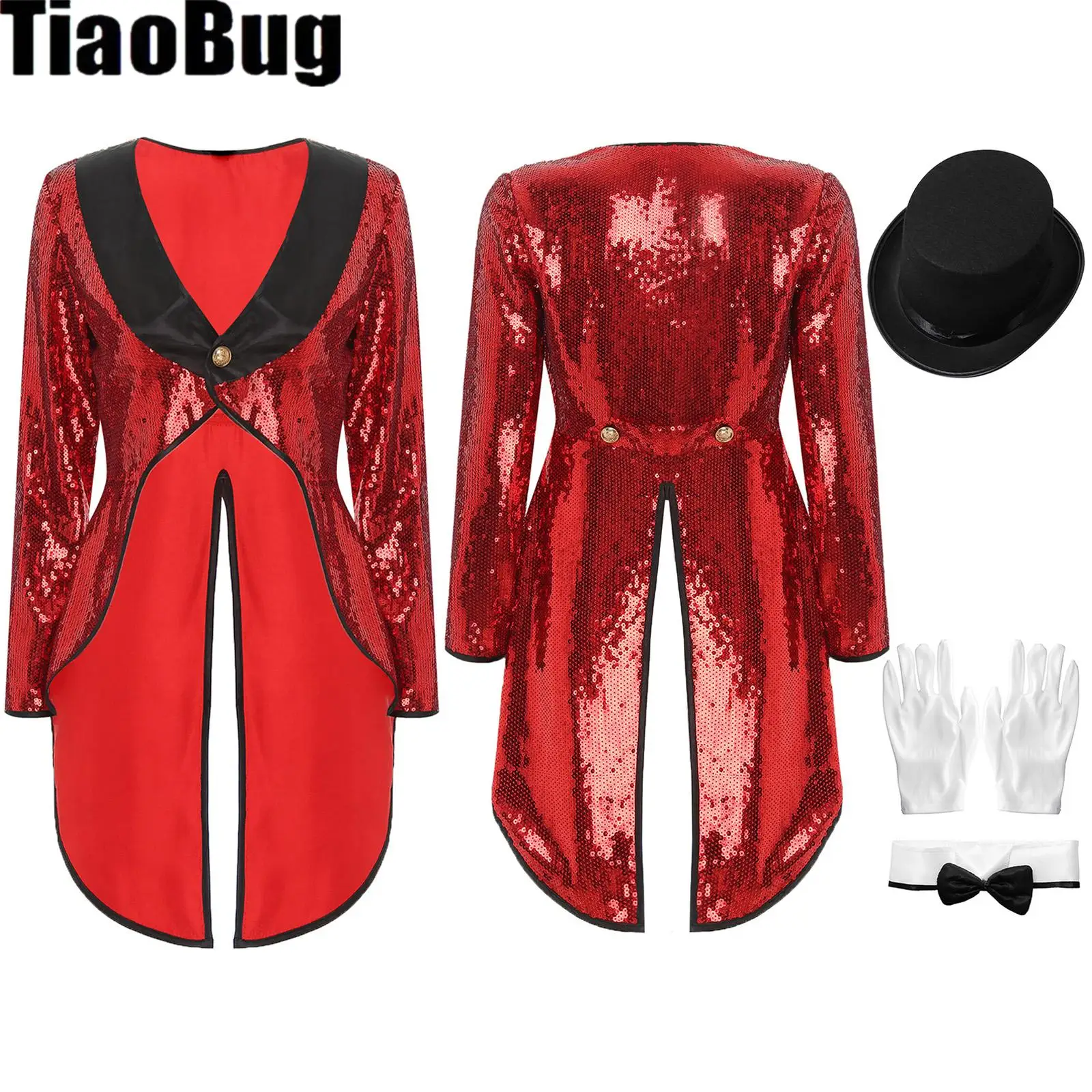 

Женский костюм волшебника, костюм для косплея на Хэллоуин, лоскутный костюм с длинными рукавами на одной пуговице, блестками и шляпой, перчатки с бантом на воротнике