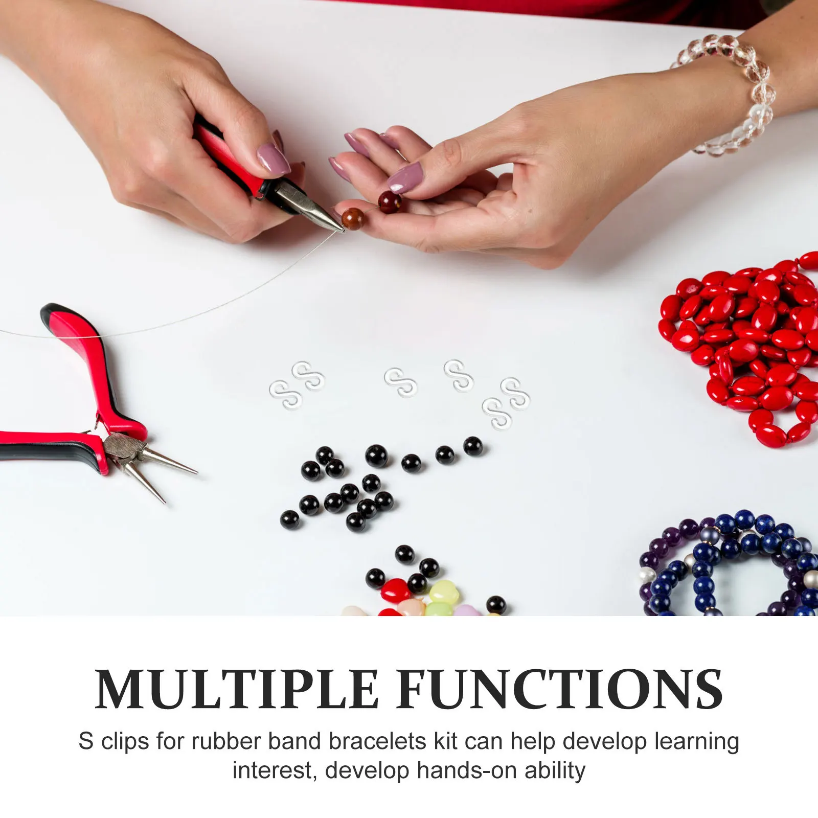 

500Pcs S Clips for Rubber Band Bracelets Durable Plastic Clips DIY Loom Jewelry Making Kit Accessories Rubber Bands Hooks