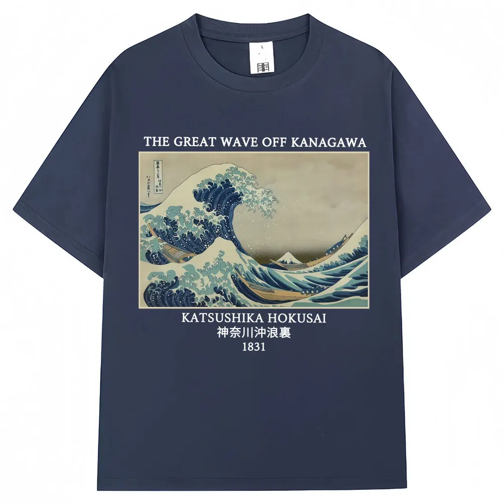Japanese Art Style Great Wave Off Kanagawa Hokusai T-shirts Men Women 90s Vintage Manga T Shirts Oversized Cotton T Shirt Gifts