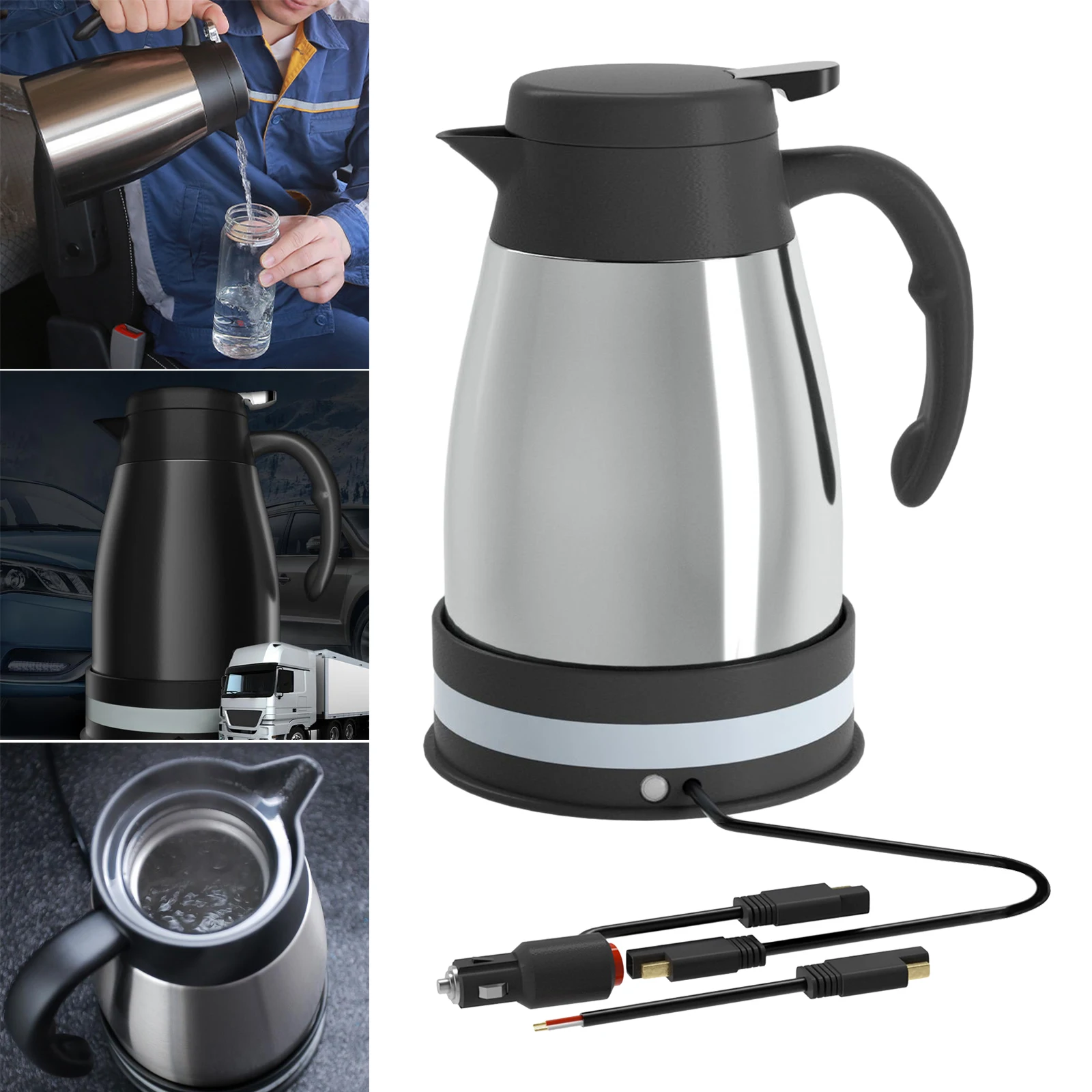 Car Electric Kettle DC 24V Auto Shut Off Automotive Accessories with Cigarette Lighter Heating Kettle for Outdoor Camping