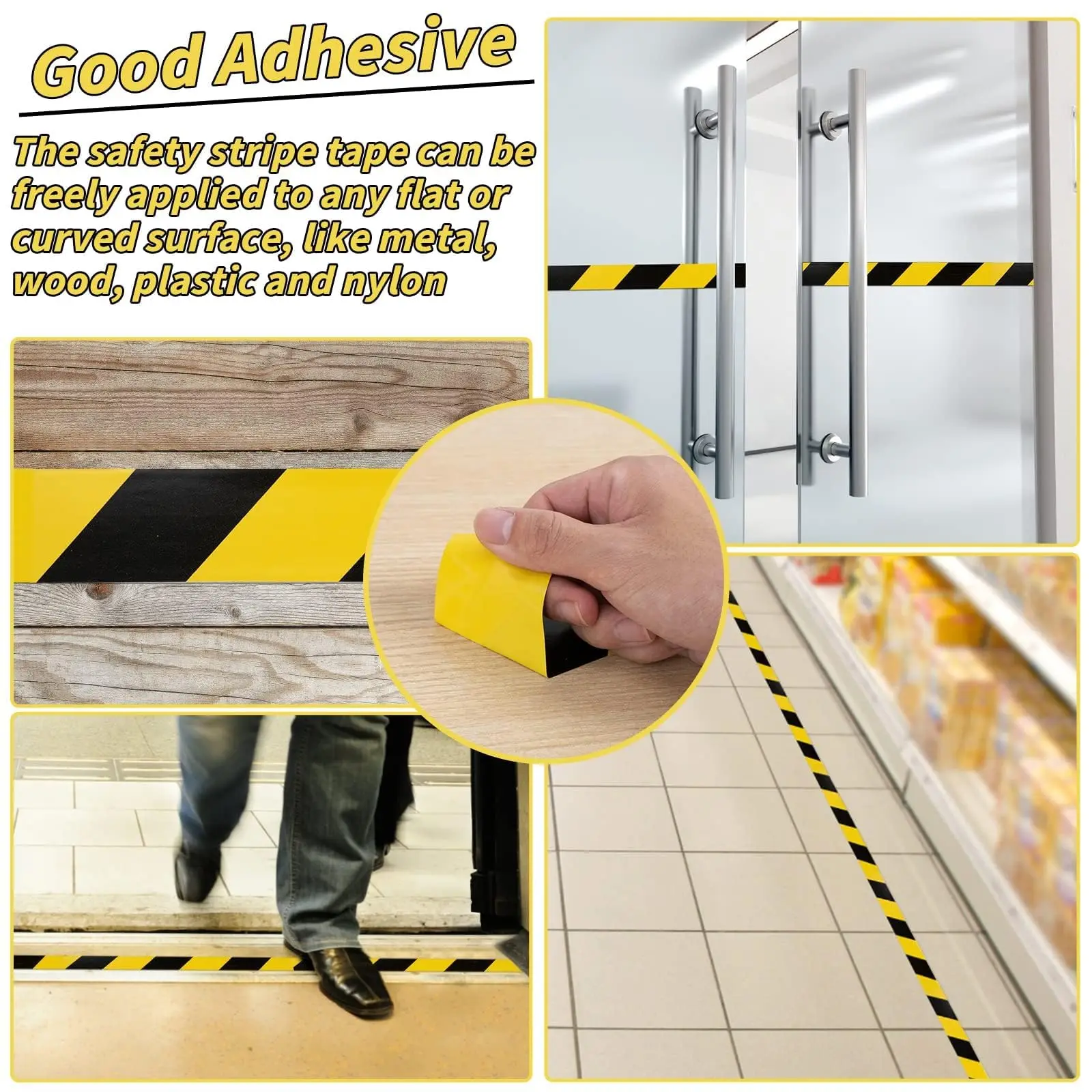 شريط تحذيري احترافي أصفر وأسود PVC 4.8 سم × 16 م/33 م علامات أرضية للبناء والسلامة من الحرائق