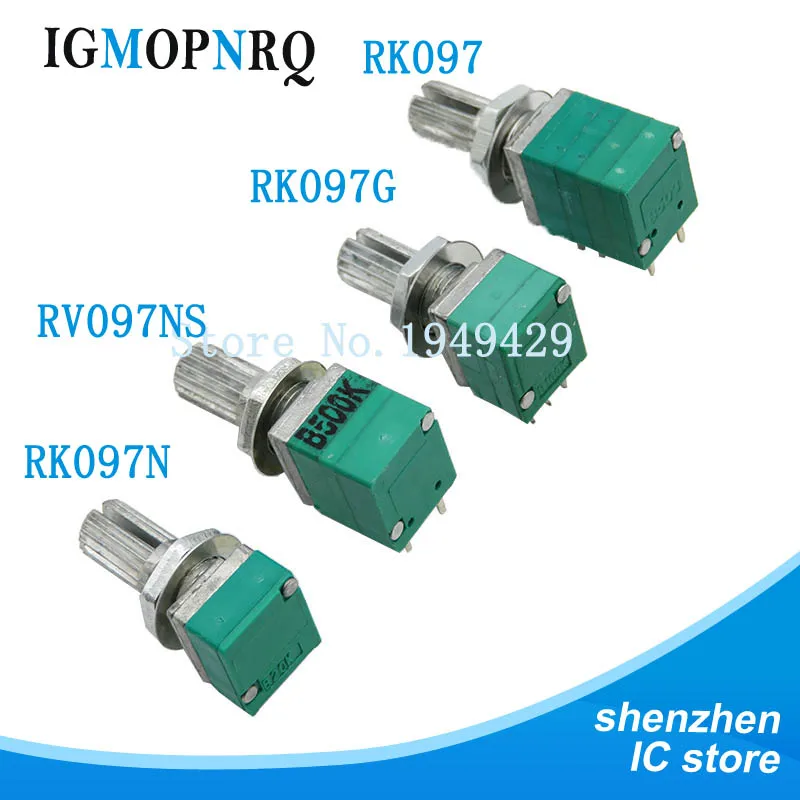 5pcs B5K B10K B50K B100K B500K RK097 RV097NS Audio Amplifier Sealed Linear Volume Potentiometer Resistor 15mm Shaft 3/5/6/8pins