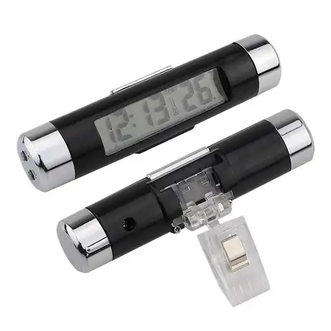 2 IN 1 전자 자동차 시계 온도계 게이지 자동 시계 빛나는 파란색 백라이트 LED 디지털 디스플레이 대시 보드 시계