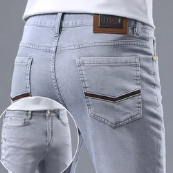 Jeans skinny, simplicity slim fit masculino, calça casual, elástico, combinando com tudo, cinza claro, moda de luxo, novo, primavera, 2022