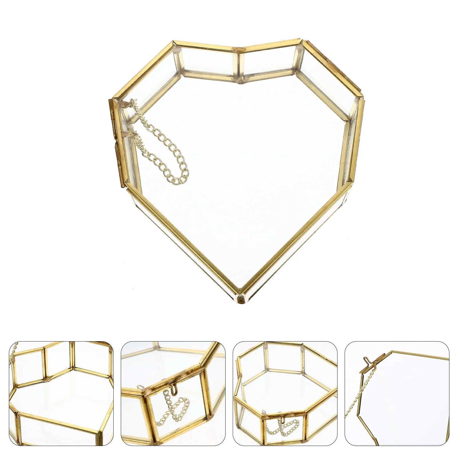 

Heart Jewelry Box Shaped Decorative Small Mini Gold Glass Boxes Display Case Ring Travel