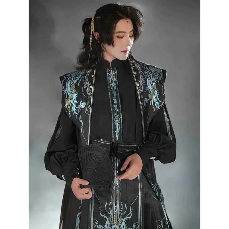 حجم كبير 2XL الصينية الحصان الوجه تنورة مجموعة الرجال موضة جديدة الذهبي الأسود والأزرق مطوي تنورة قمصان سوداء للنساء حجم كبير