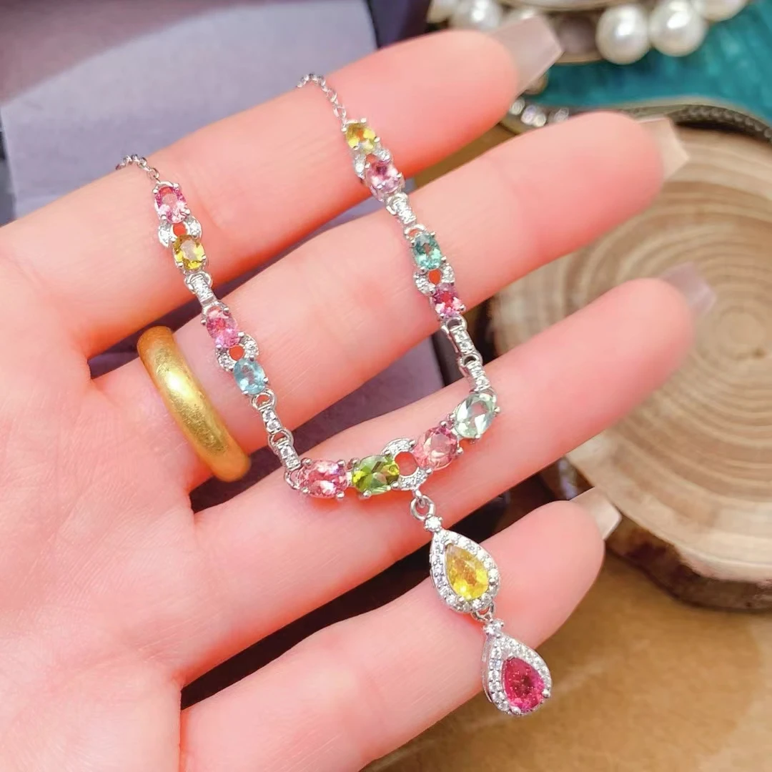 KJJEAXCMY Women's Necklace| Natural Brazilian Tourmaline with S925 silver , electroplated color retention process, high-clarity