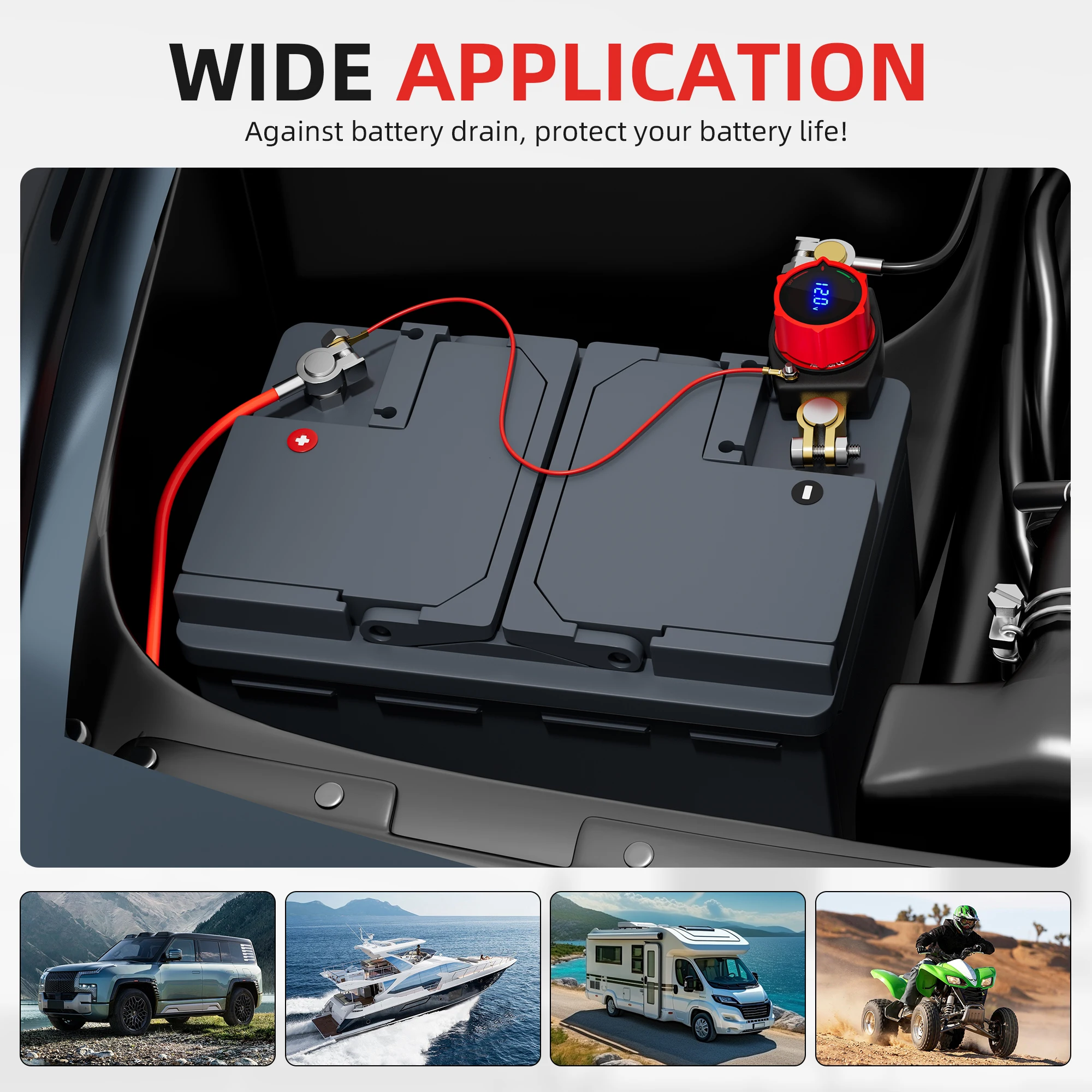 الجانب آخر مفتاح فصل البطارية 12 فولت-48 فولت مع شاشة Led الفولتميتر تيار مستمر 5-60 فولت بطارية قتل التبديل قطع البطارية التبديل #6