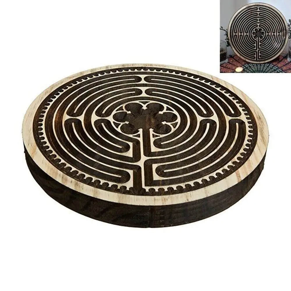 Drewniana labirynt palcowy dla dzieci, plansza modlitewna Chartres, medytacja, labirynt palcowy, drewniana rzeźba, zabawka-puzzle