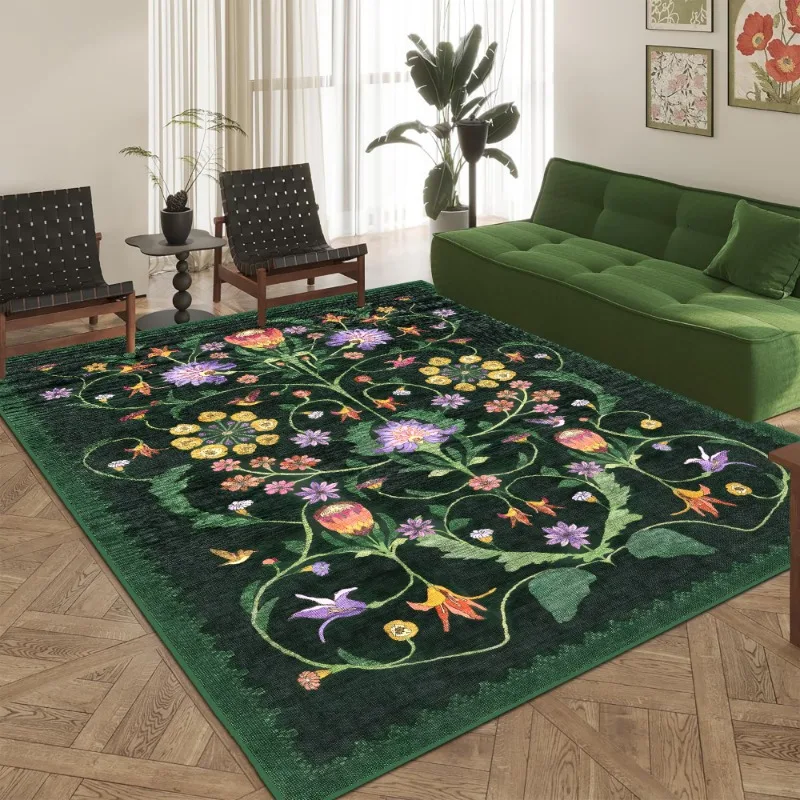 Iris Apfel Protea Forest Green Rug for Living Room Floral Aesthetic Ornate Gothic Home Decor Carpet Anti-slip Washable Floor Mat
