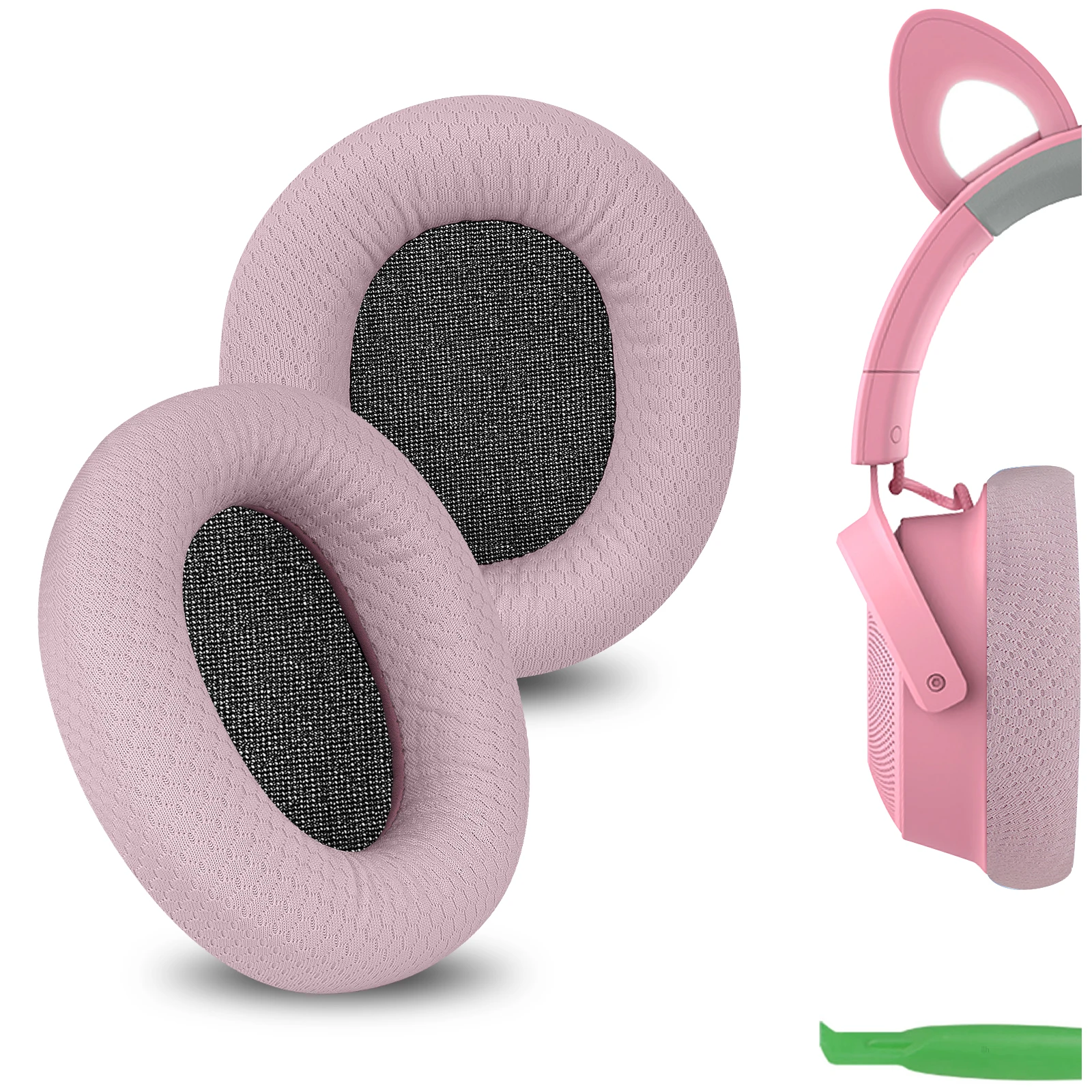 Geekria Comfort Mesh Fabric Replacement Ear Pads for Razer Kraken Kitty V2 Pro, Barracuda, Barracuda X Headphones Ear Cushions